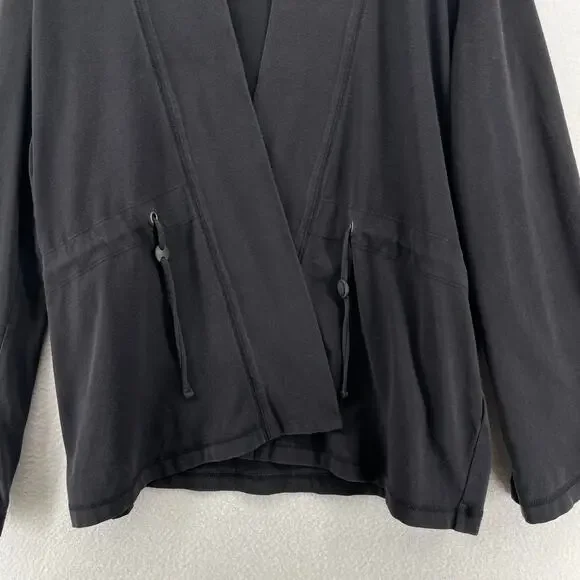EILEEN FISHER Cardigan XL Stretch Organic Cotton Open Front Washed Black USA - Picture 10 of 16